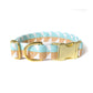 Modern Light Blue & Gold Dog Collar - Handmade by Kira's Pet Shop