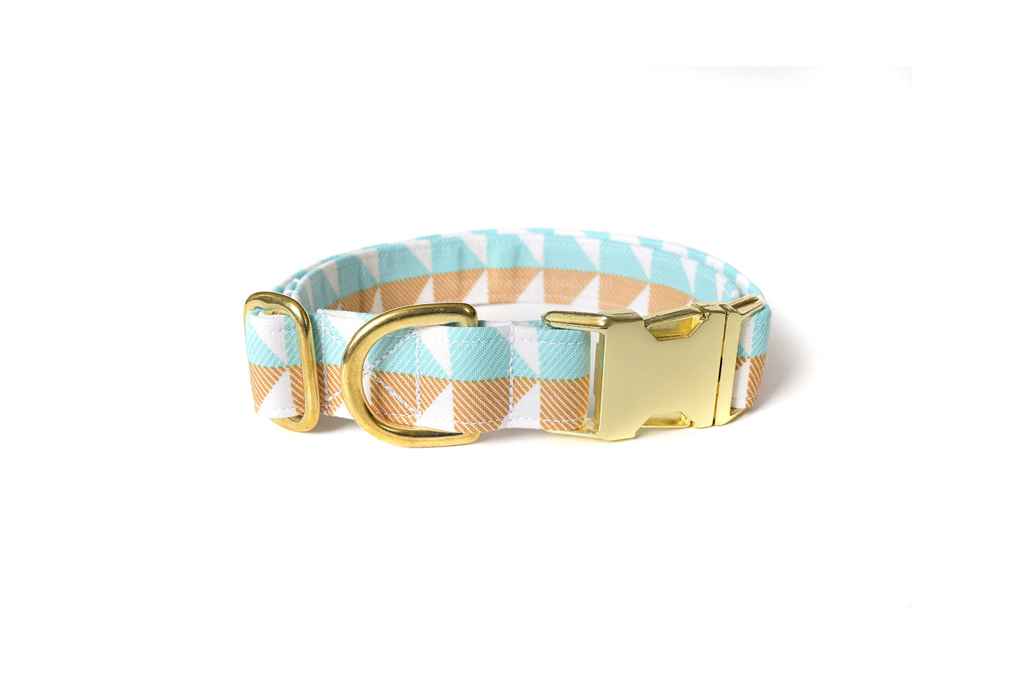 Modern Light Blue & Gold Dog Collar - Handmade by Kira's Pet Shop