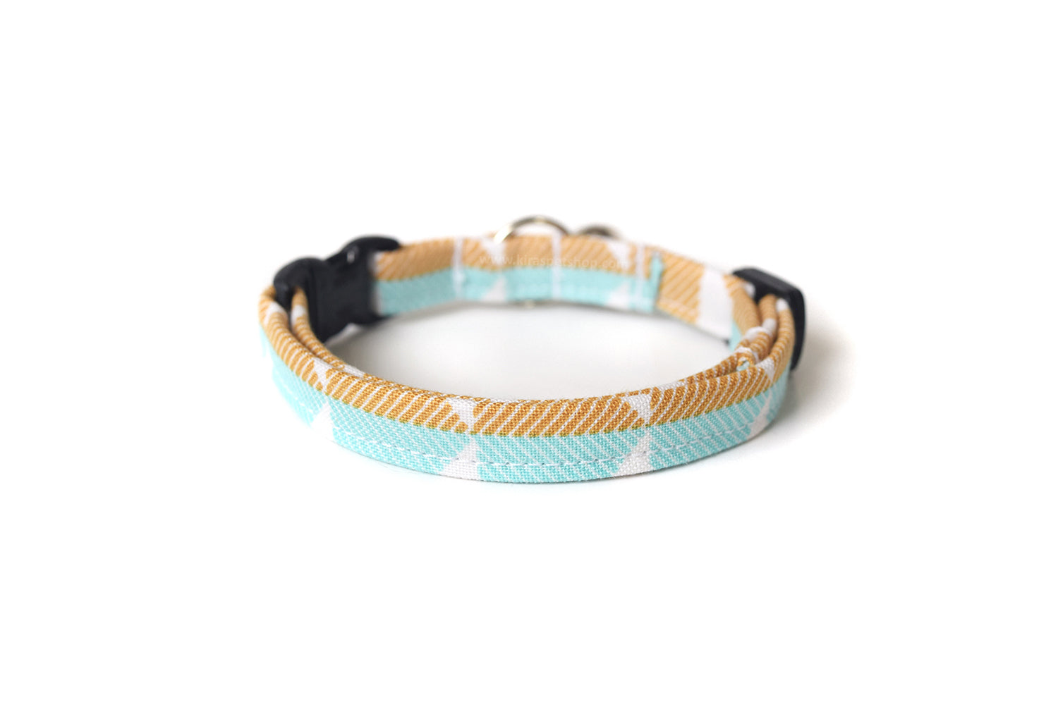 Modern Cat Collar - Light Blue & Gold - Breakaway Cat Collar - Handmade by Kira's Pet Shop