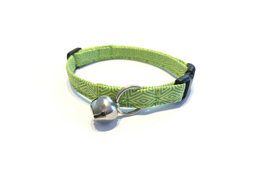 Green Cat Collar - Modern Green Geometric Lines - Breakaway Cat Collar - Handmade by Kira's Pet Shop