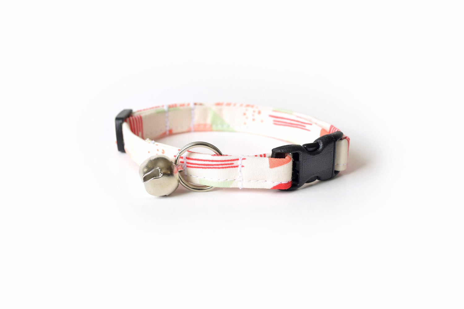 Modern Cat Collar - Trendy Abstract Pattern - Pink & Green on Off-White - Breakaway Cat Collar - Handmade by Kira's Pet Shop