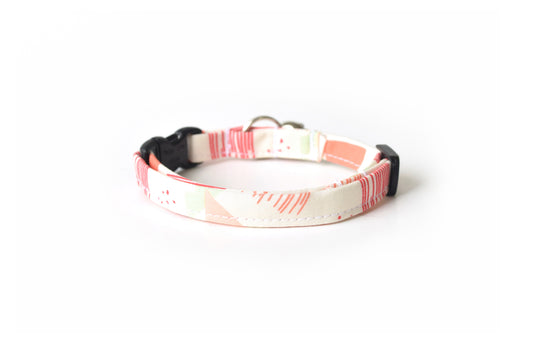 Modern Cat Collar - Trendy Abstract Pattern - Pink & Green on Off-White - Breakaway Cat Collar - Handmade by Kira's Pet Shop
