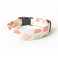 Modern Trendy Abstract Dog Collar - Off-White with Salmon Pink, Green & Mauve Accents - Handmade by Kira's Pet Shop