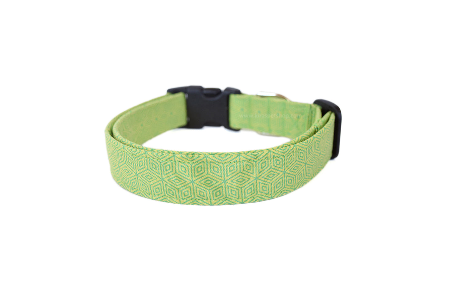 Modern Lime Green Geometric Lines Dog Collar - Handmade by Kira's Pet Shop