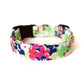 Mottled Green, Magenta Pink, Navy Blue & White Floral Dog Collar - Handmade by Kira's Pet Shop