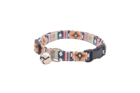 Multicolor Southwest Cat Collar - Navy Blue, Mint Green, Pink & Yellow-Orange Breakaway Cat Collar