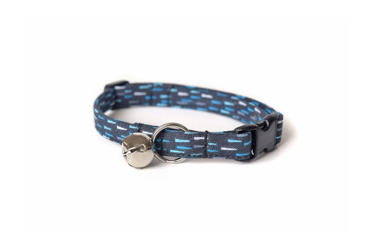 Navy Blue Cat Collar - Navy Rain Pattern - Breakaway Cat Collar - Handmade by Kira's Pet Shop 
