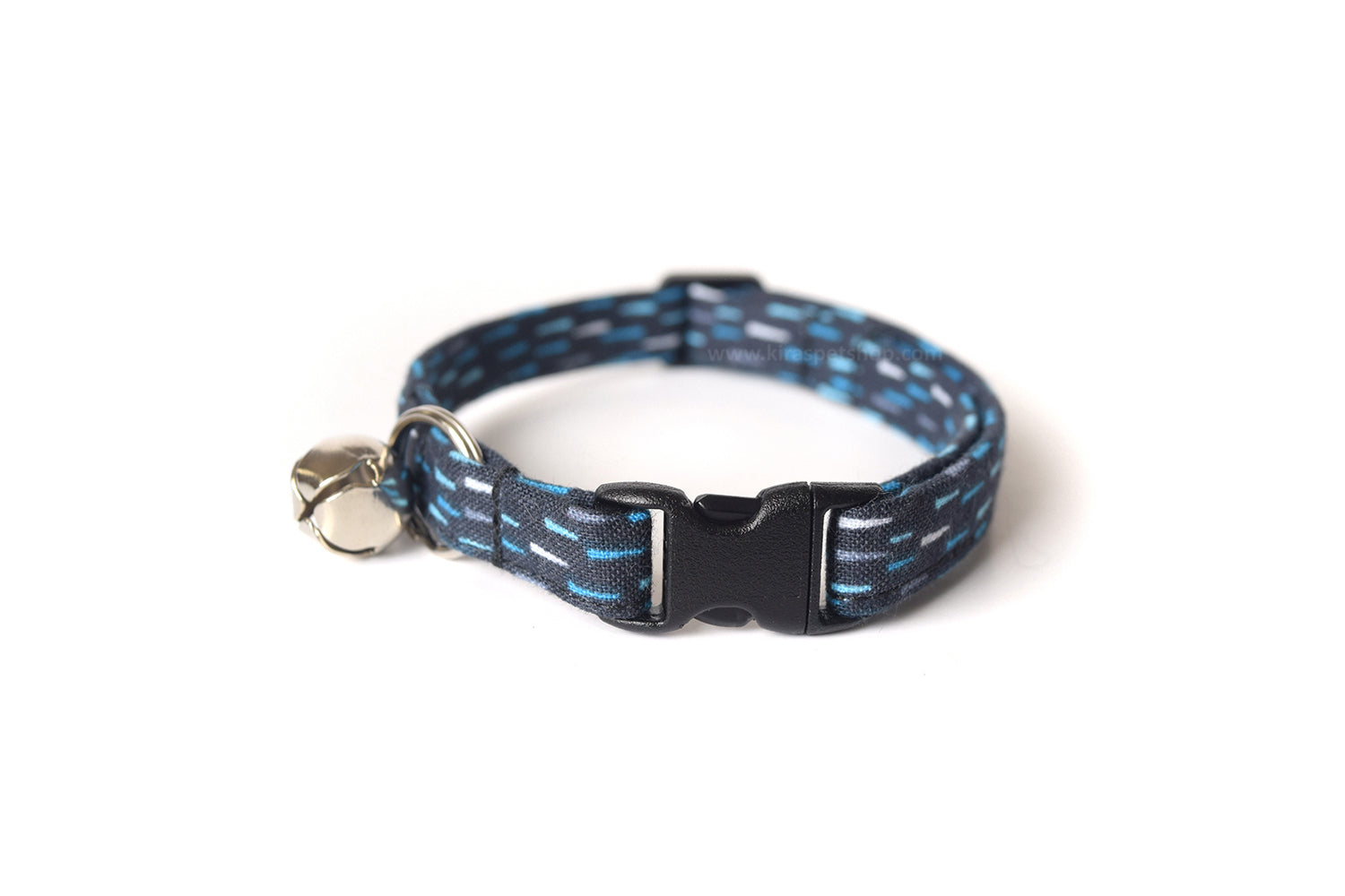 Navy Blue Cat Collar - Navy Rain Pattern - Breakaway Cat Collar - Handmade by Kira's Pet Shop 