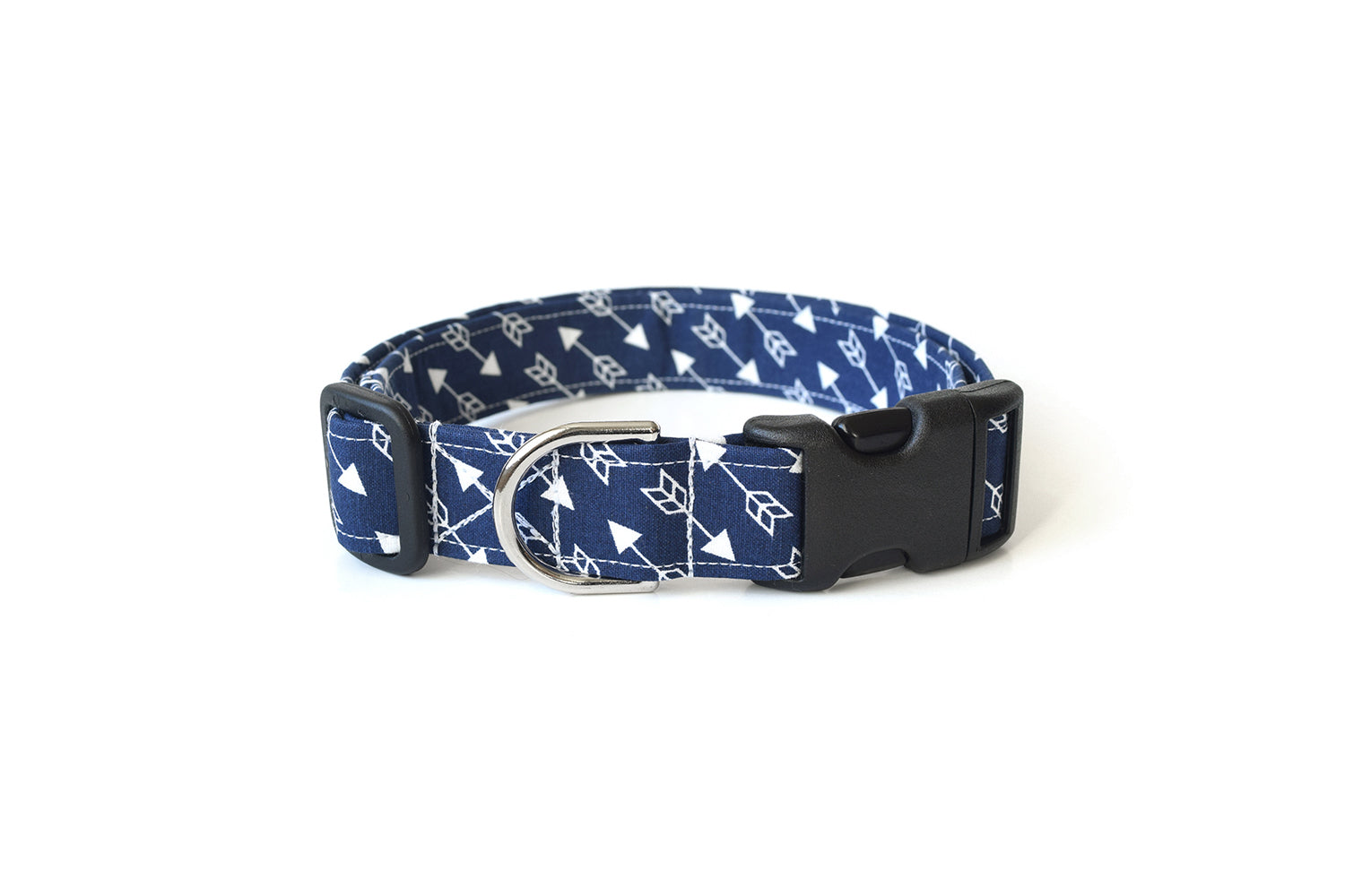 Navy Blue & White Arrows Dog Collar - Handmade by Kira's Pet Shop