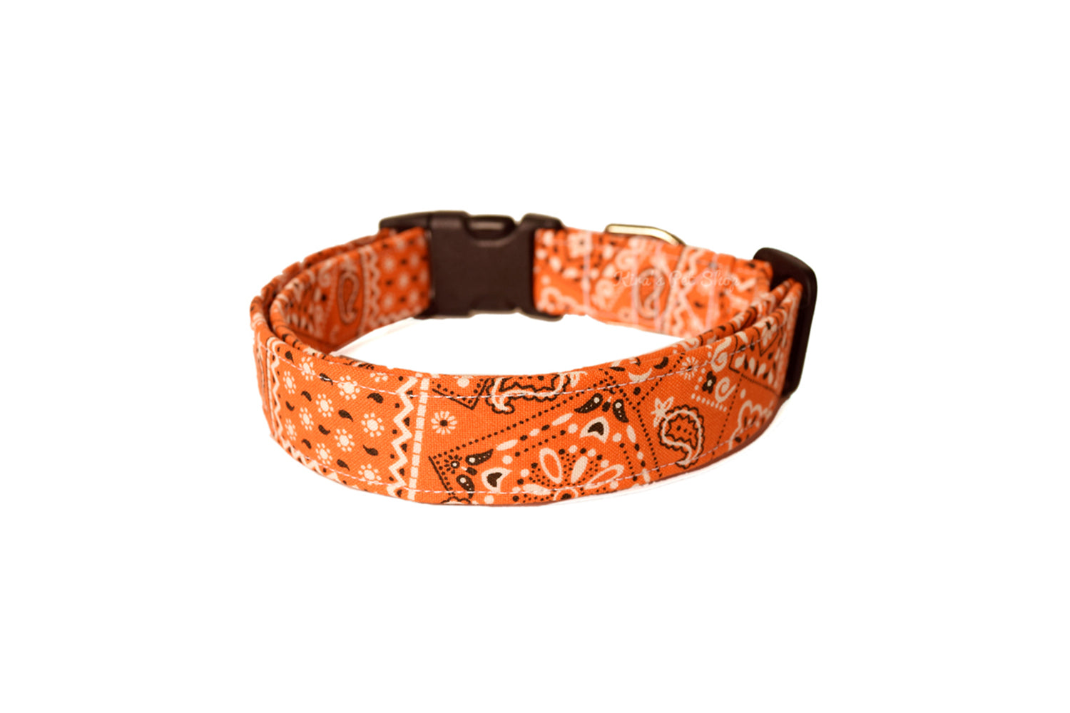 Orange Paisley Bandana Print Dog Collar - Handmade by Kira's Pet Shop