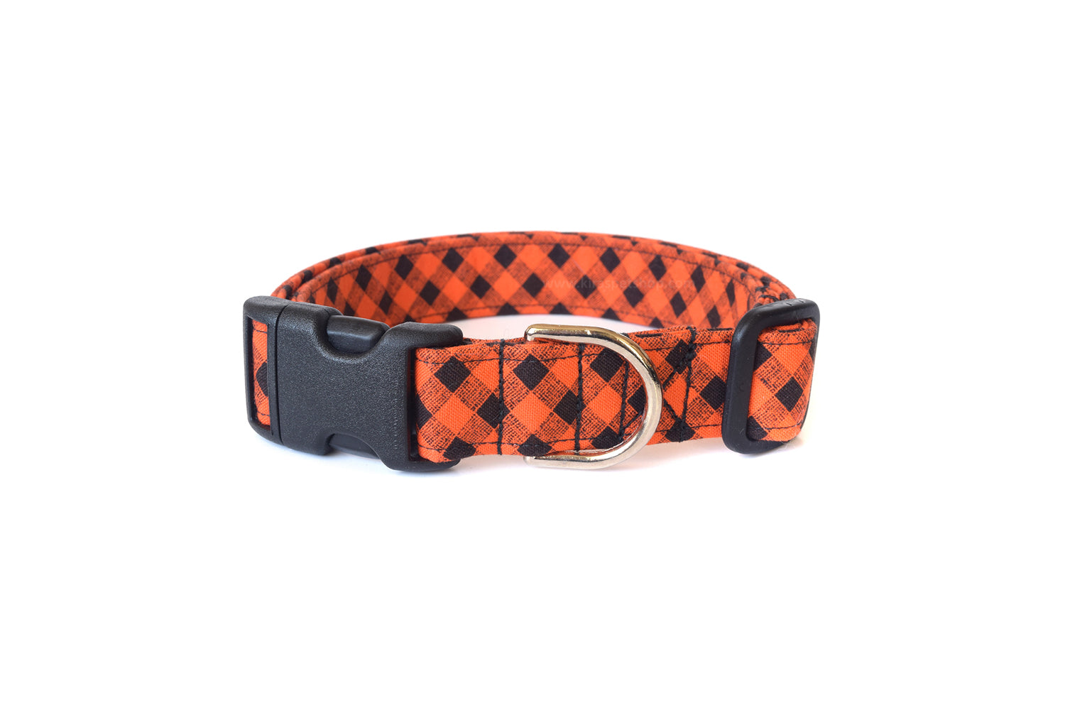 Orange & Black Plaid Dog Collar - Handmade by Kira's Pet Shop