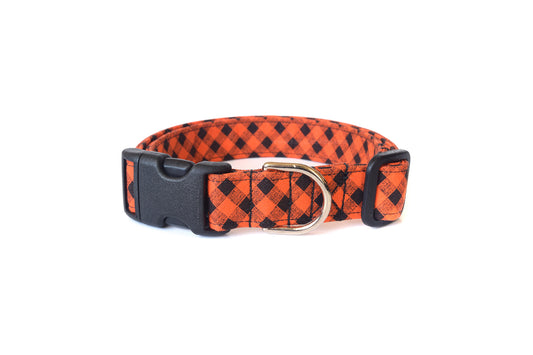 Orange & Black Plaid Dog Collar - Handmade by Kira's Pet Shop