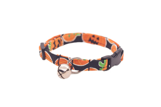 Halloween Cat Collar - Jack-o-Lanterns on Black - Breakaway Cat Collar - Handmade by Kira's Pet Shop