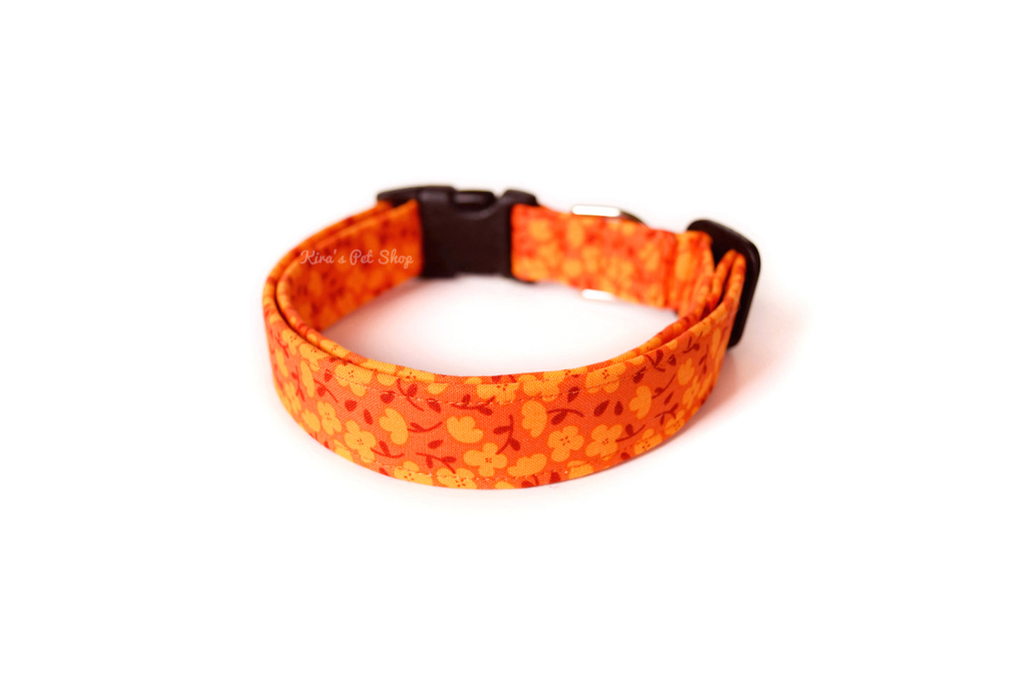Orange Floral Dog Collar - Handmade by Kira's Pet Shop