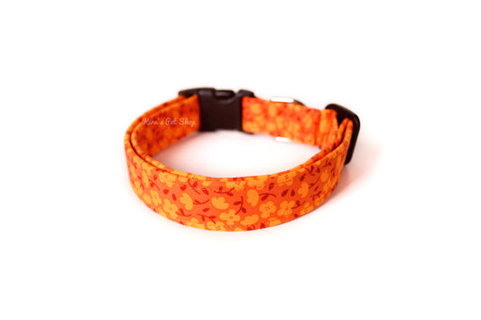 Orange Floral Dog Collar - Handmade by Kira's Pet Shop