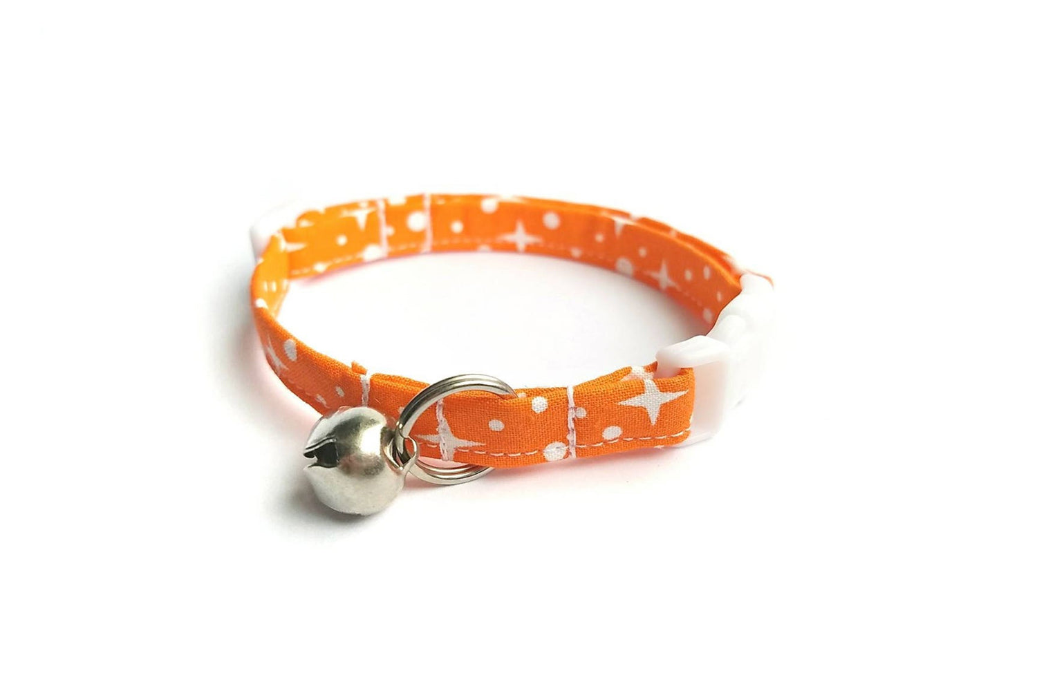 Orange Cat Collar - Orange Stars & Dots - Breakaway Cat Collar - Handmade by Kira's Pet Shop