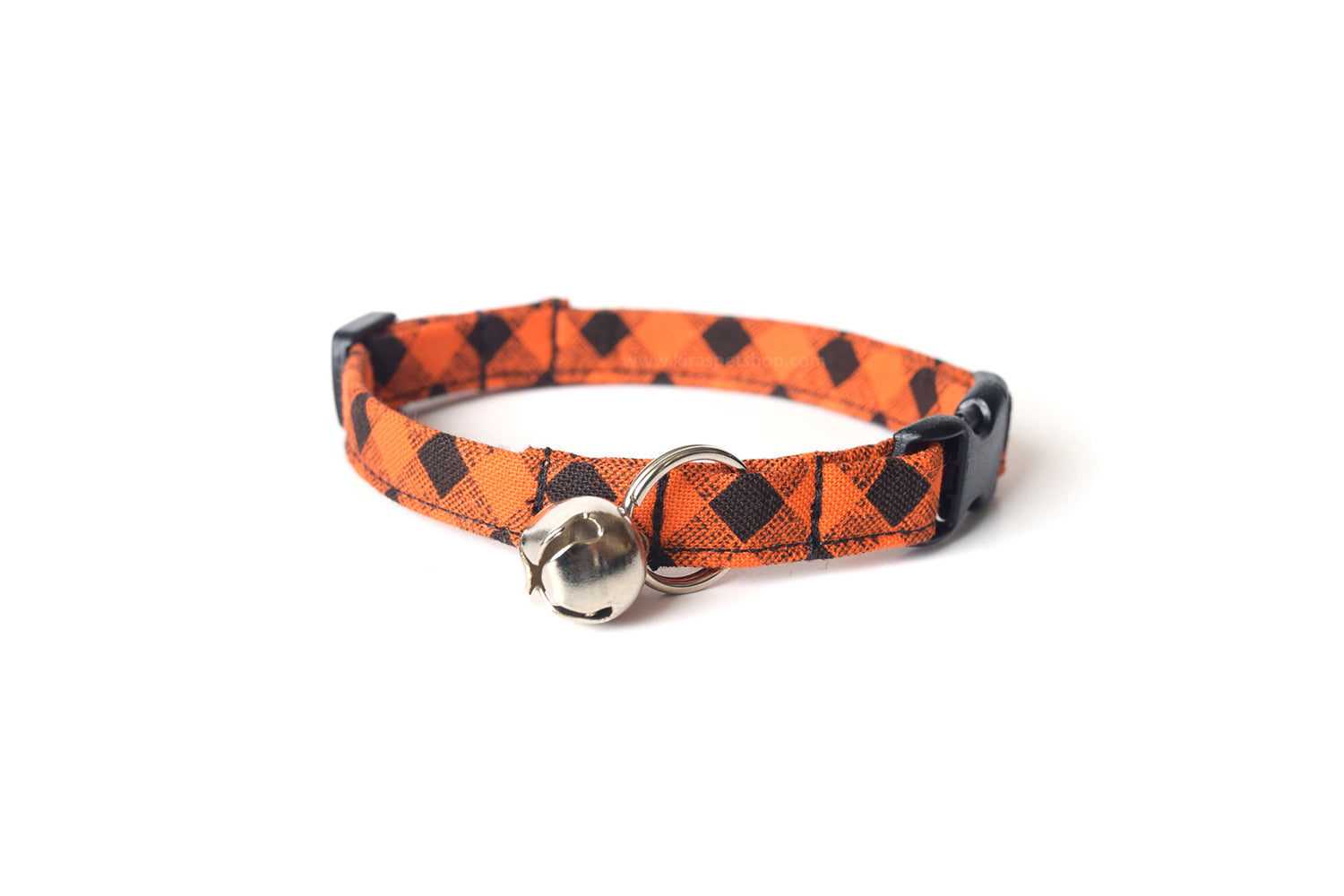 Orange Cat Collar - Orange & Black Plaid Halloween Breakaway Cat Collar - Handmade by Kira's Pet Shop