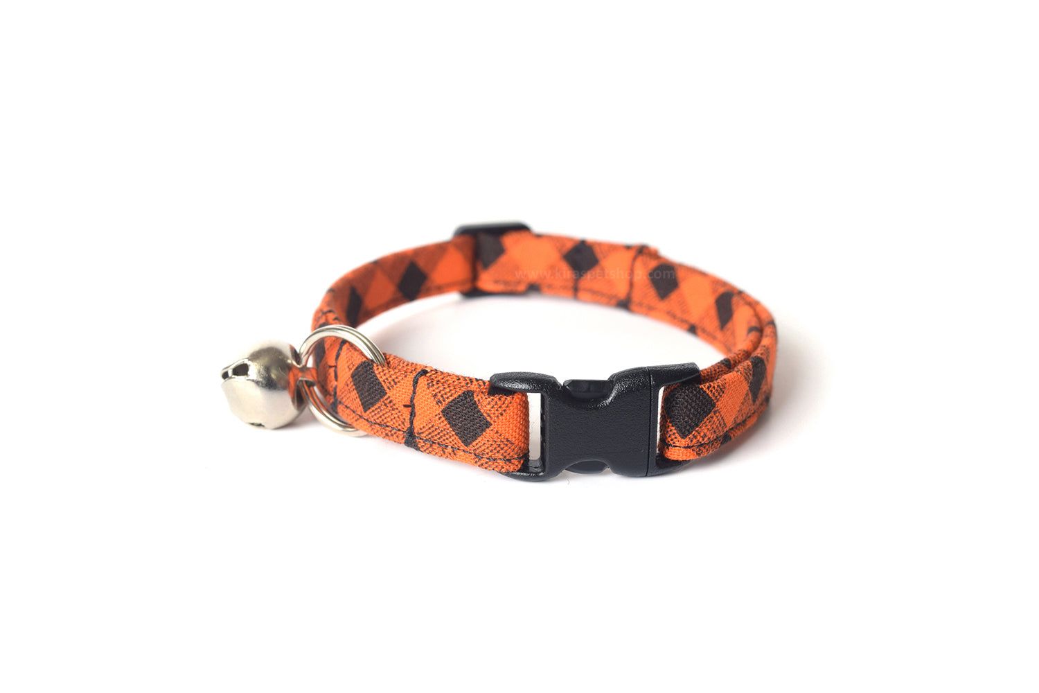 Orange Cat Collar - Orange & Black Plaid Halloween Breakaway Cat Collar - Handmade by Kira's Pet Shop