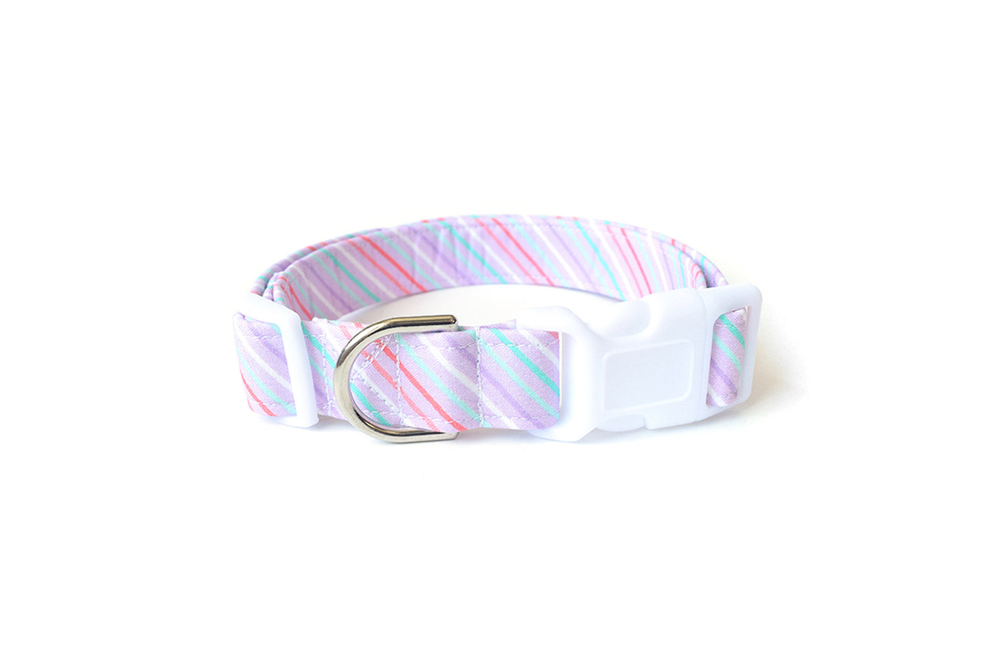 Pastel Purple Dog Collar with Pink, White & Teal Stripes - Handmade by Kira's Pet Shop