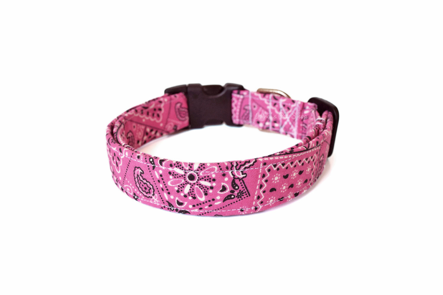 Pink Paisley Bandana Print Dog Collar - Handmade by Kira's Pet Shop