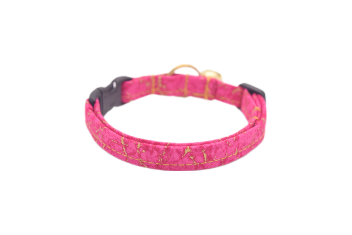 Hot Pink Cat Collar - Pink & Gold Marble Breakaway Cat Collar - Handmade by Kira's Pet Shop