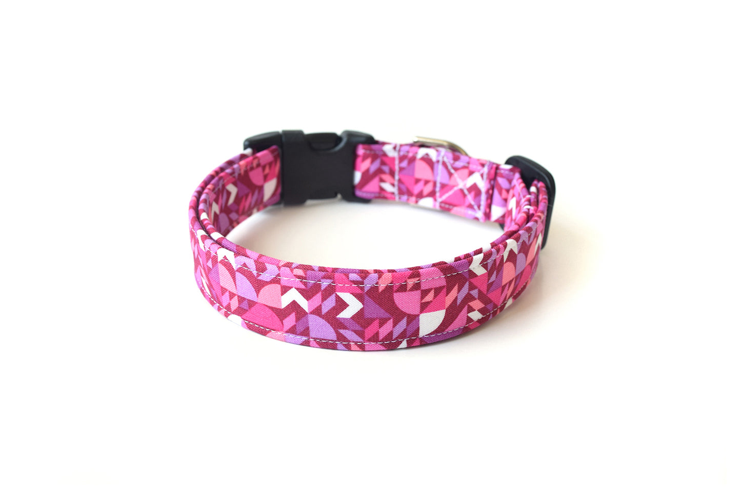 Pink Magenta Geometric Shapes Dog Collar - Handmade by Kira's Pet Shop