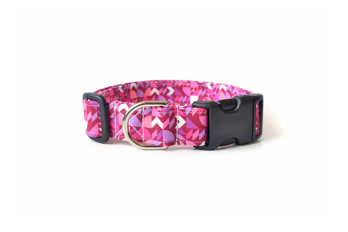 Pink Magenta Geometric Shapes Dog Collar - Handmade by Kira's Pet Shop