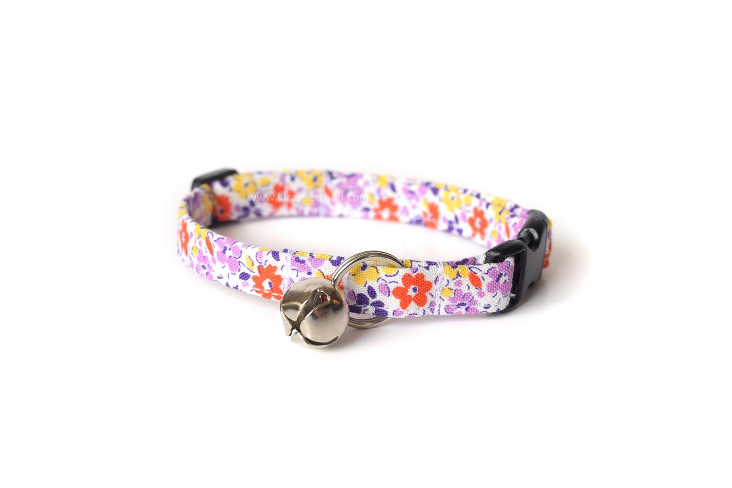Purple Floral Cat Collar - Purple, Orange & Yellow Flowers - Breakaway Cat Collar - Handmade by Kira's Pet Shop