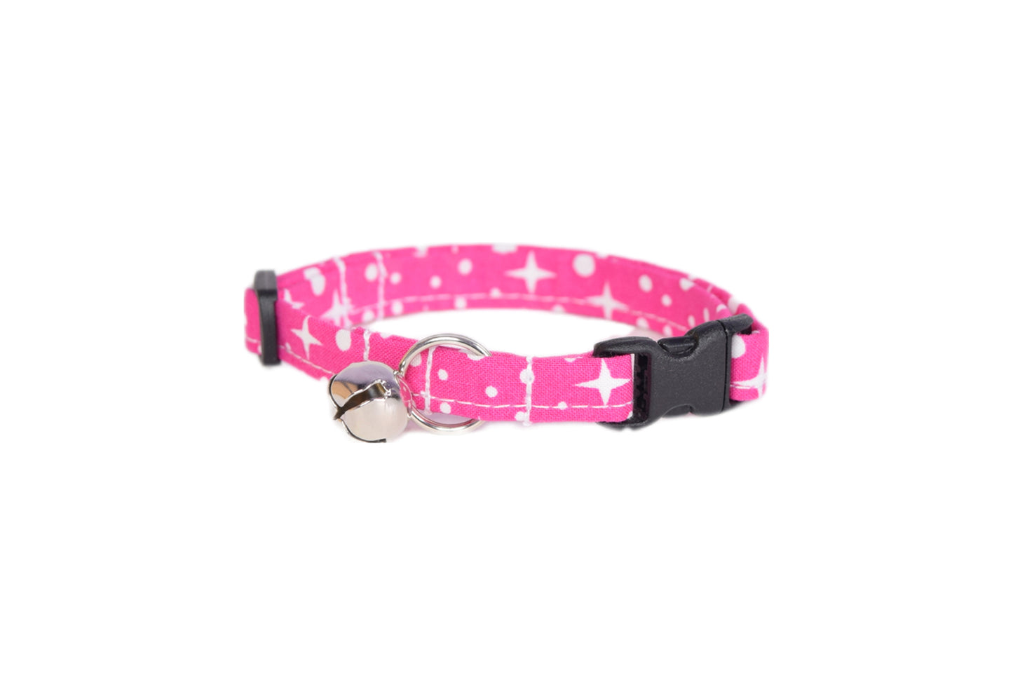 Hot Pink Stars & Dots Breakaway Cat Collar - Mid Century Modern Pink Cat Collar - Handmade by Kira's Pet Shop