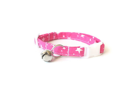 Hot Pink Stars Breakaway Cat Collar - Girly Pink Cat Collar - Handmade by Kira's Pet Shop
