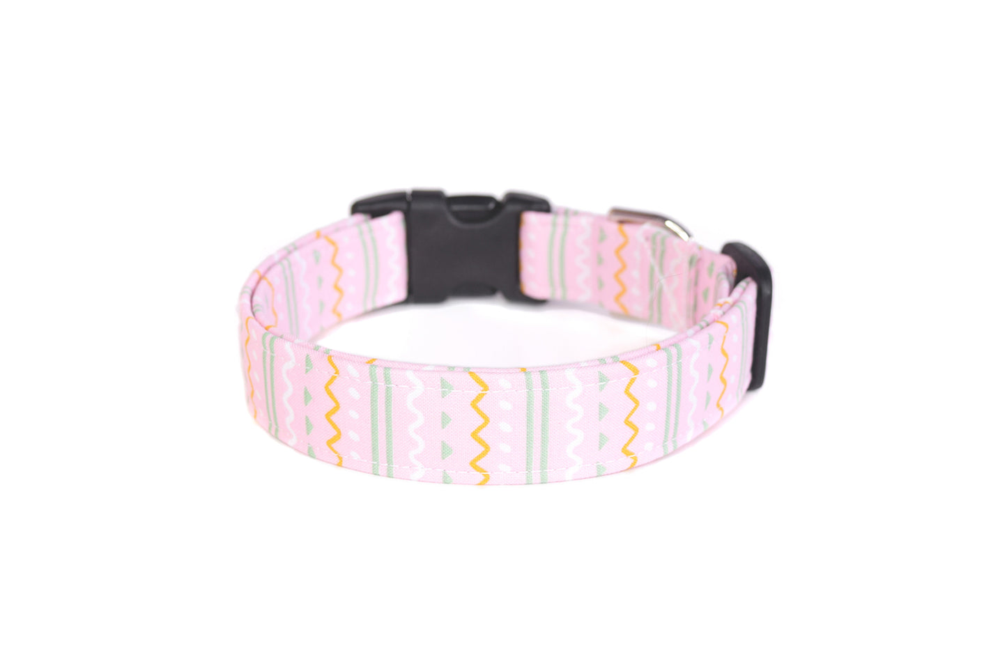 Pastel Pink Easter Stripes Dog Collar - Handmade by Kira's Pet Shop