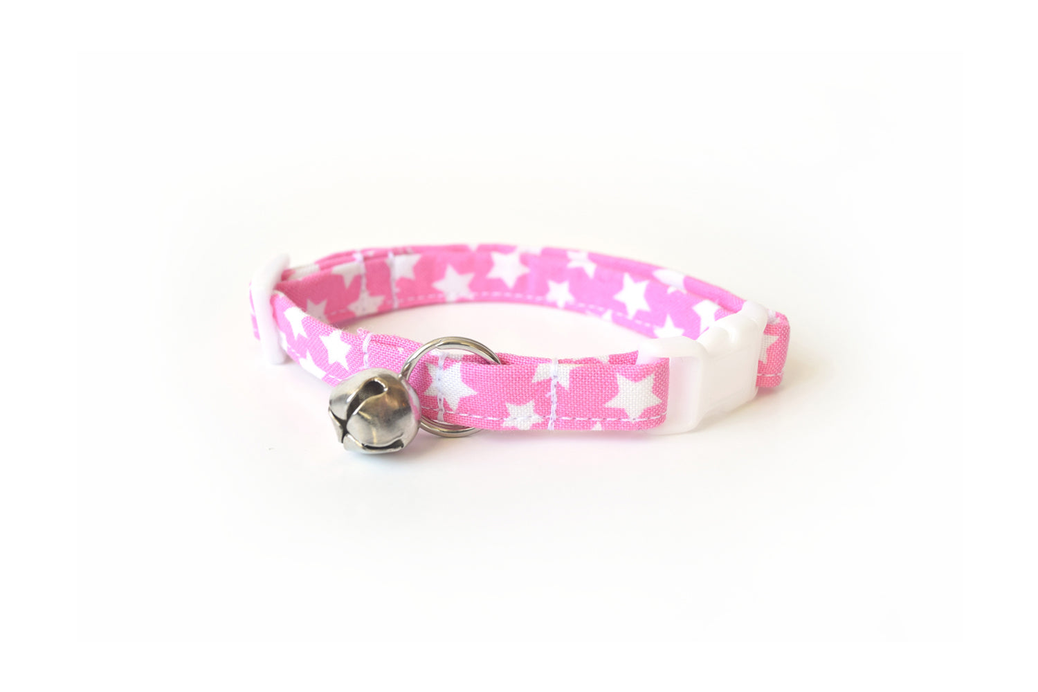 Pink Cat Collar - Pink & White Stars Breakaway Cat Collar - Handmade by Kira's Pet Shop