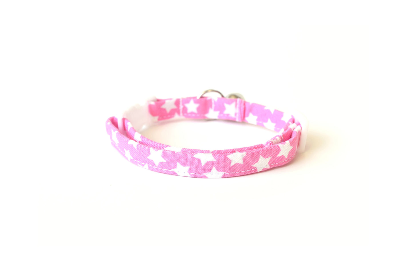 Pink Cat Collar - Pink & White Stars Breakaway Cat Collar - Handmade by Kira's Pet Shop