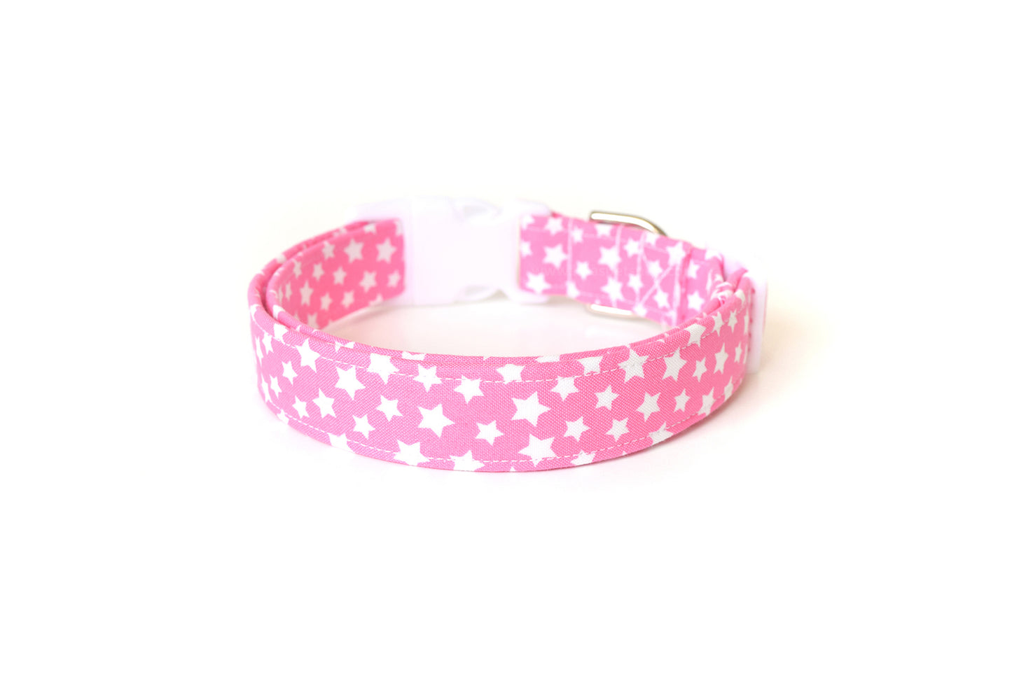 Pink & White Stars Dog Collar - Handmade by Kira's Pet Shop