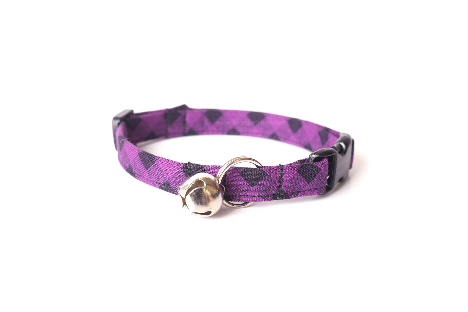 Purple & Black Plaid Cat Collar - Breakaway Cat Collar Handmade by Kira's Pet Shop