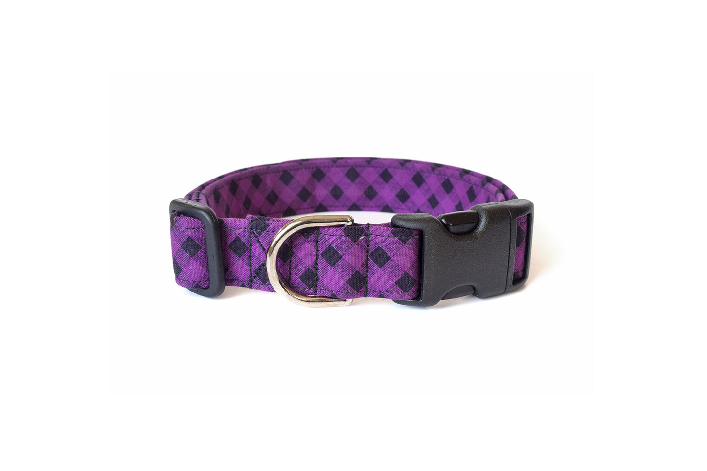Purple & Black Plaid Dog Collar - Handmade by Kira's Pet Shop