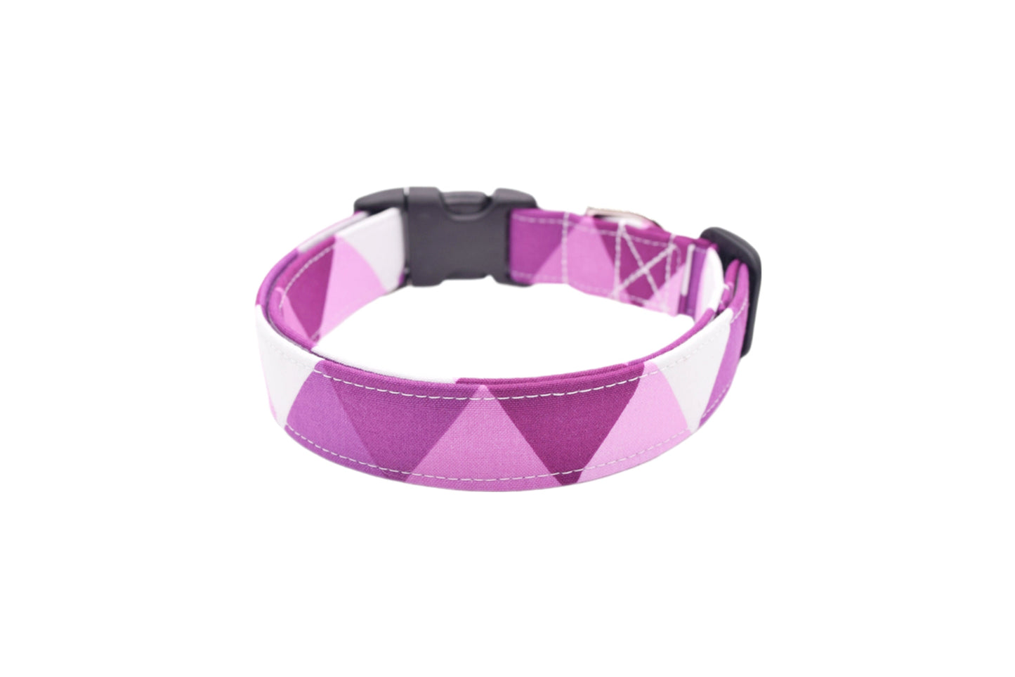 Magenta Purple Geometric Triangles Dog Collar - Handmade by Kira's Pet Shop
