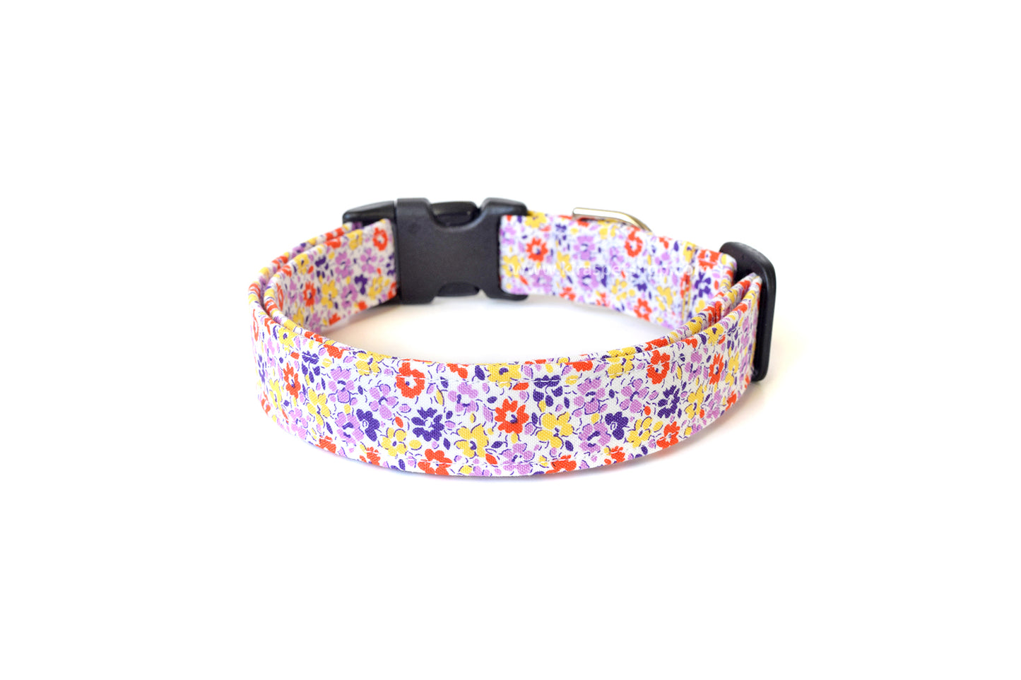 Purple Orange & Yellow Floral Dog Collar - Handmade by Kira's Pet Shop