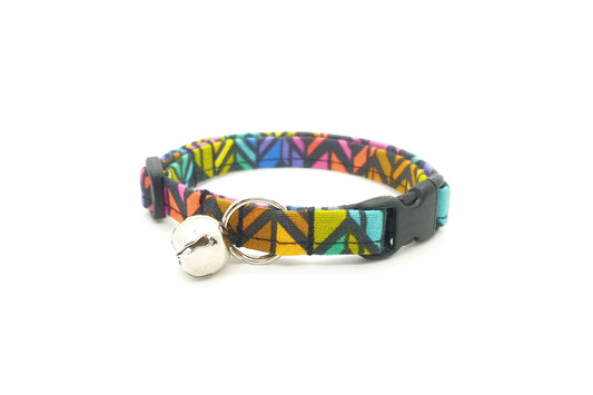 Vertical Rainbow Chevron Breakaway Cat Collar - Colorful Rainbow Cat Collar - Handmade by Kira's Pet Shop
