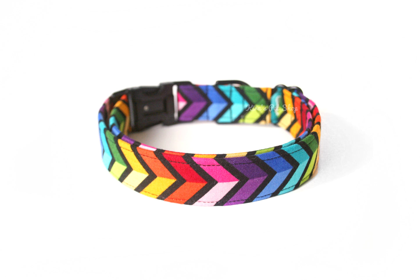 Rainbow Chevron Dog Collar - Handmade by Kira's Pet Shop