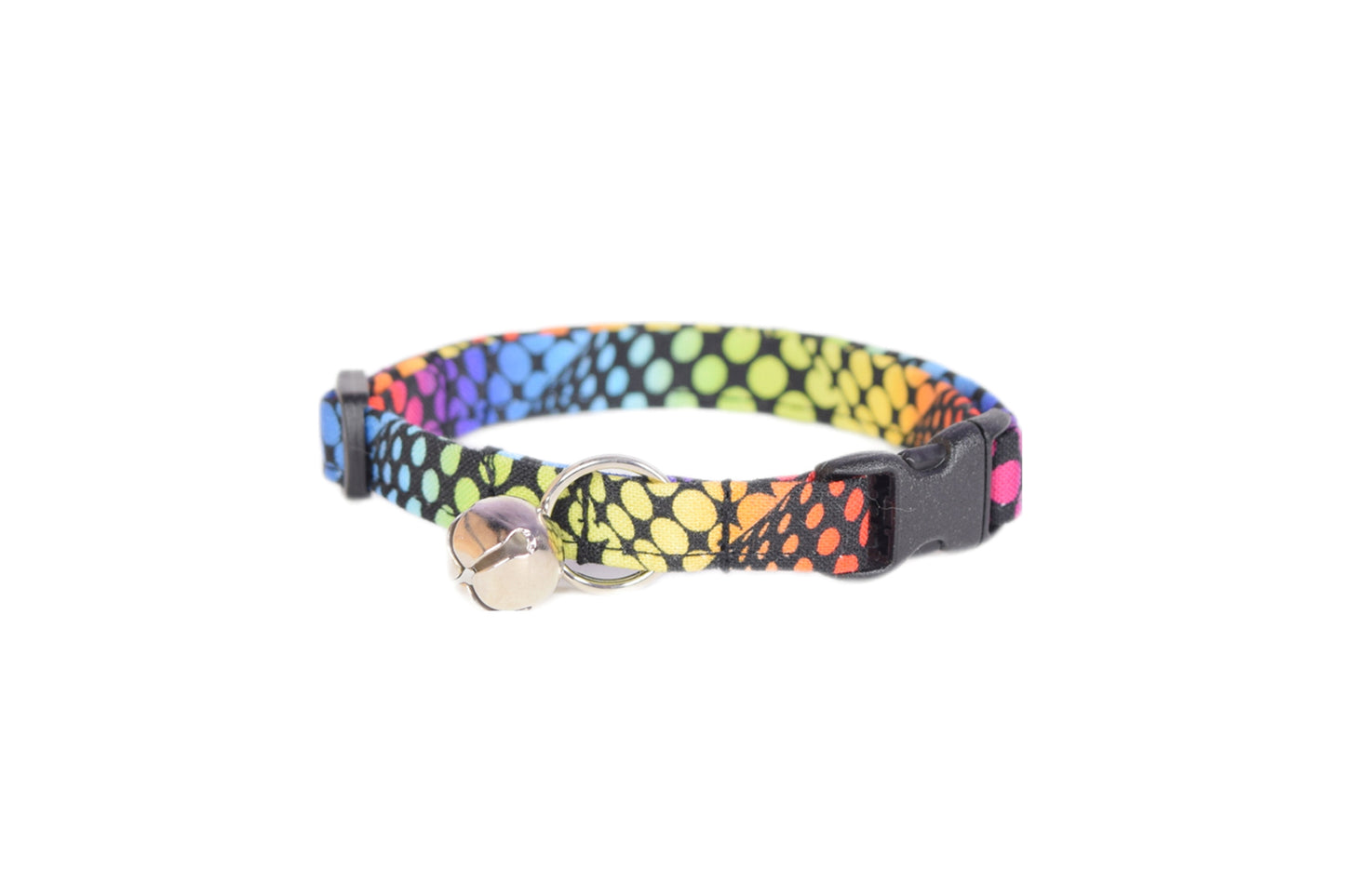 Rainbow Dots on Black Breakaway Cat Collar - Rainbow Cat Collar - Handmade by Kira's Pet Shop