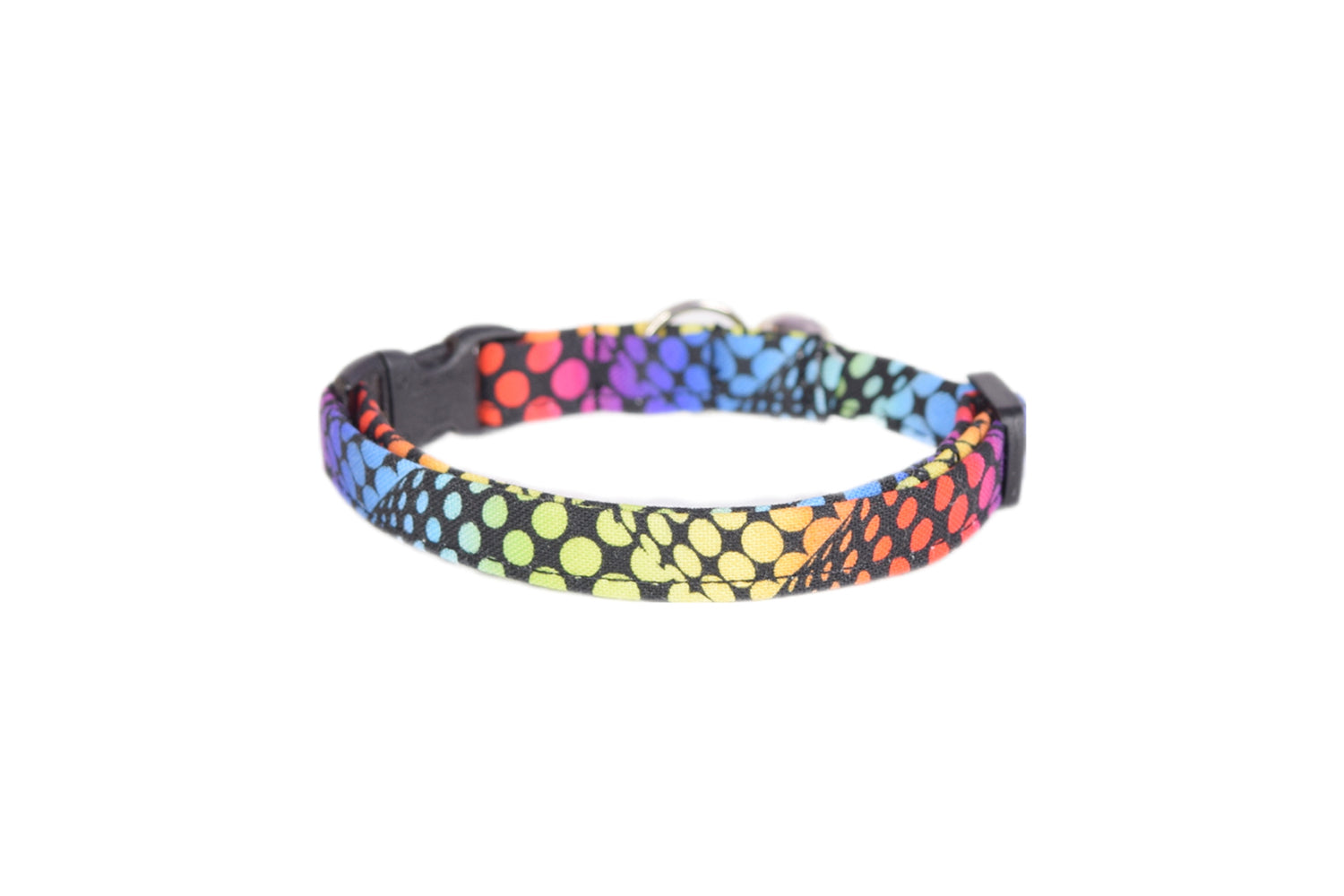Rainbow Dots on Black Breakaway Cat Collar - Rainbow Cat Collar - Handmade by Kira's Pet Shop