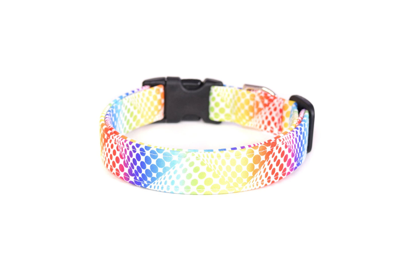 Rainbow Dots on White Dog Collar - Handmade by Kira's Pet Shop