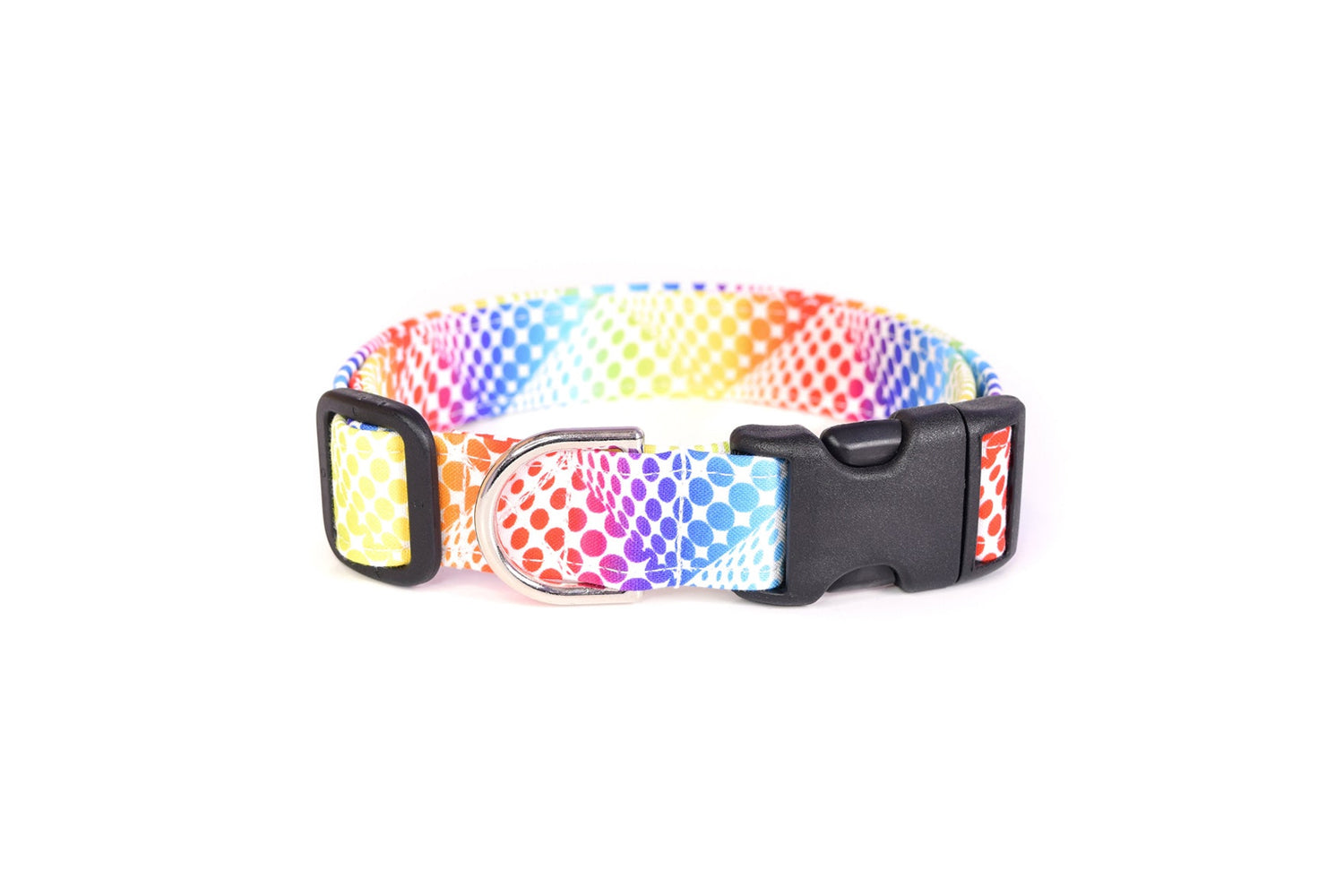 Rainbow Dots on White Dog Collar - Handmade by Kira's Pet Shop