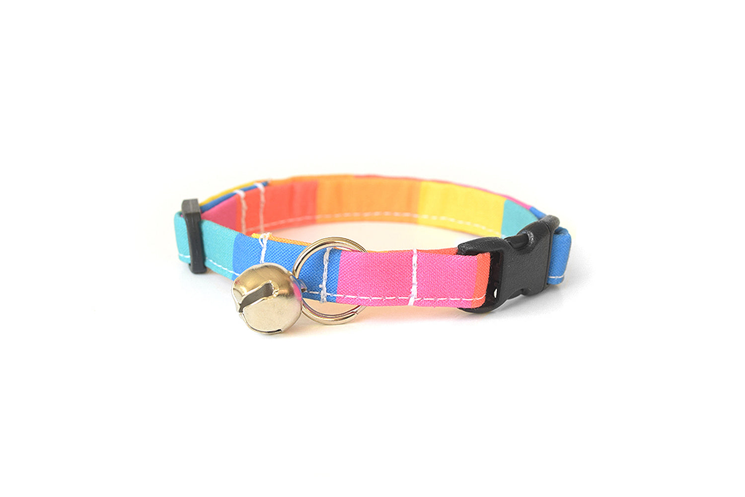 Wide Rainbow Stripes Breakaway Cat Collar - Colorful Rainbow Cat Collar - Handmade by Kira's Pet Shop