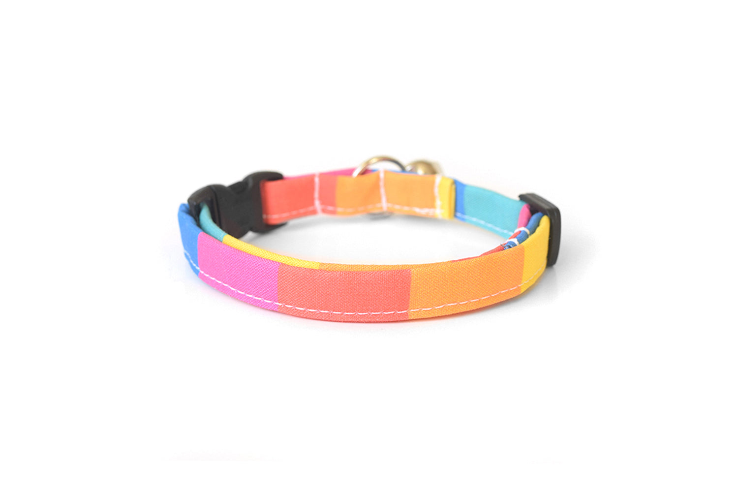 Wide Rainbow Stripes Breakaway Cat Collar - Colorful Rainbow Cat Collar - Handmade by Kira's Pet Shop
