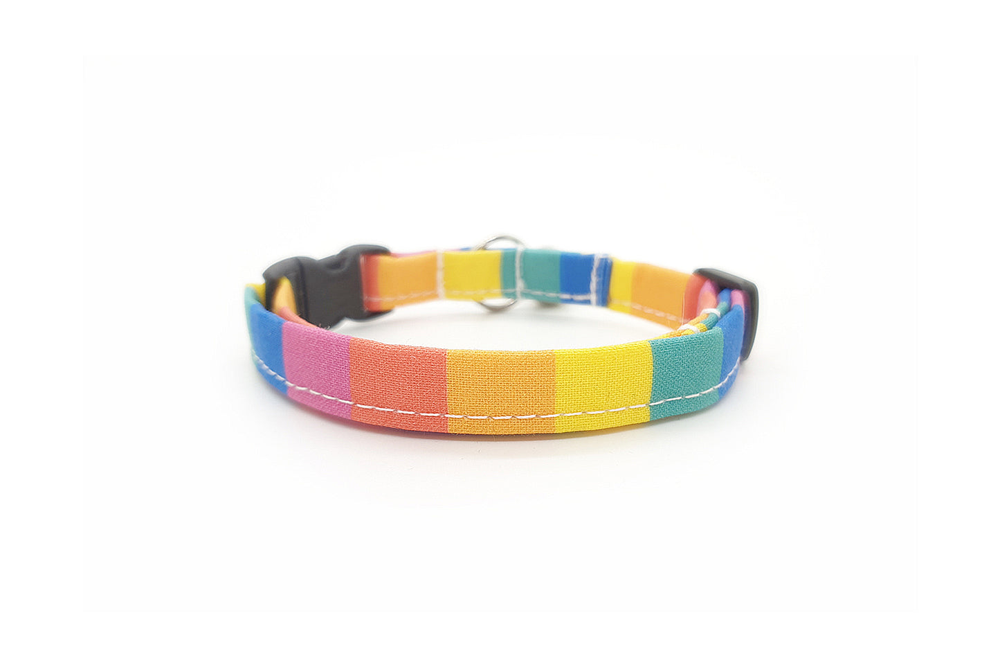 Thin Rainbow Stripes Breakaway Cat Collar - Rainbow Breakaway Collar - Handmade by Kira's Pet Shop