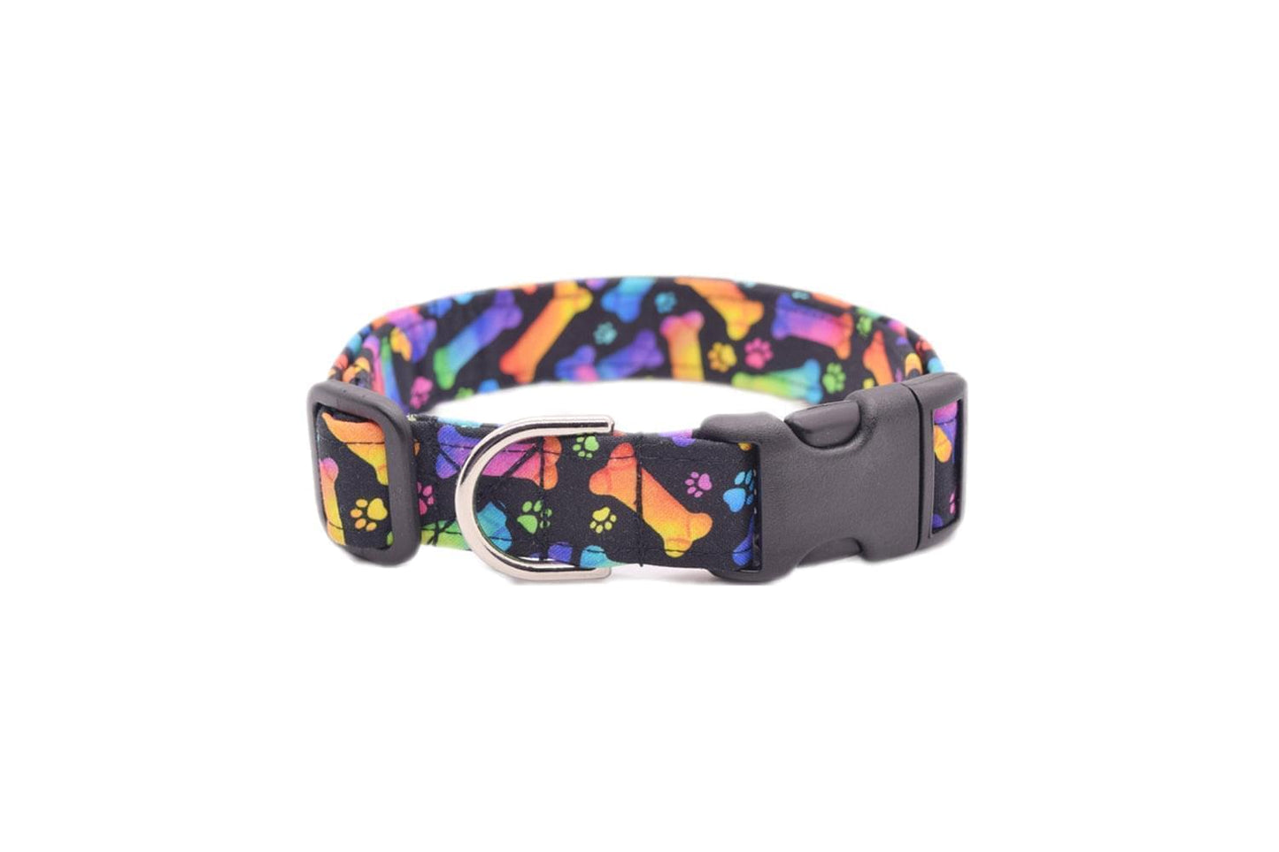 Black & Rainbow Bones Dog Collar