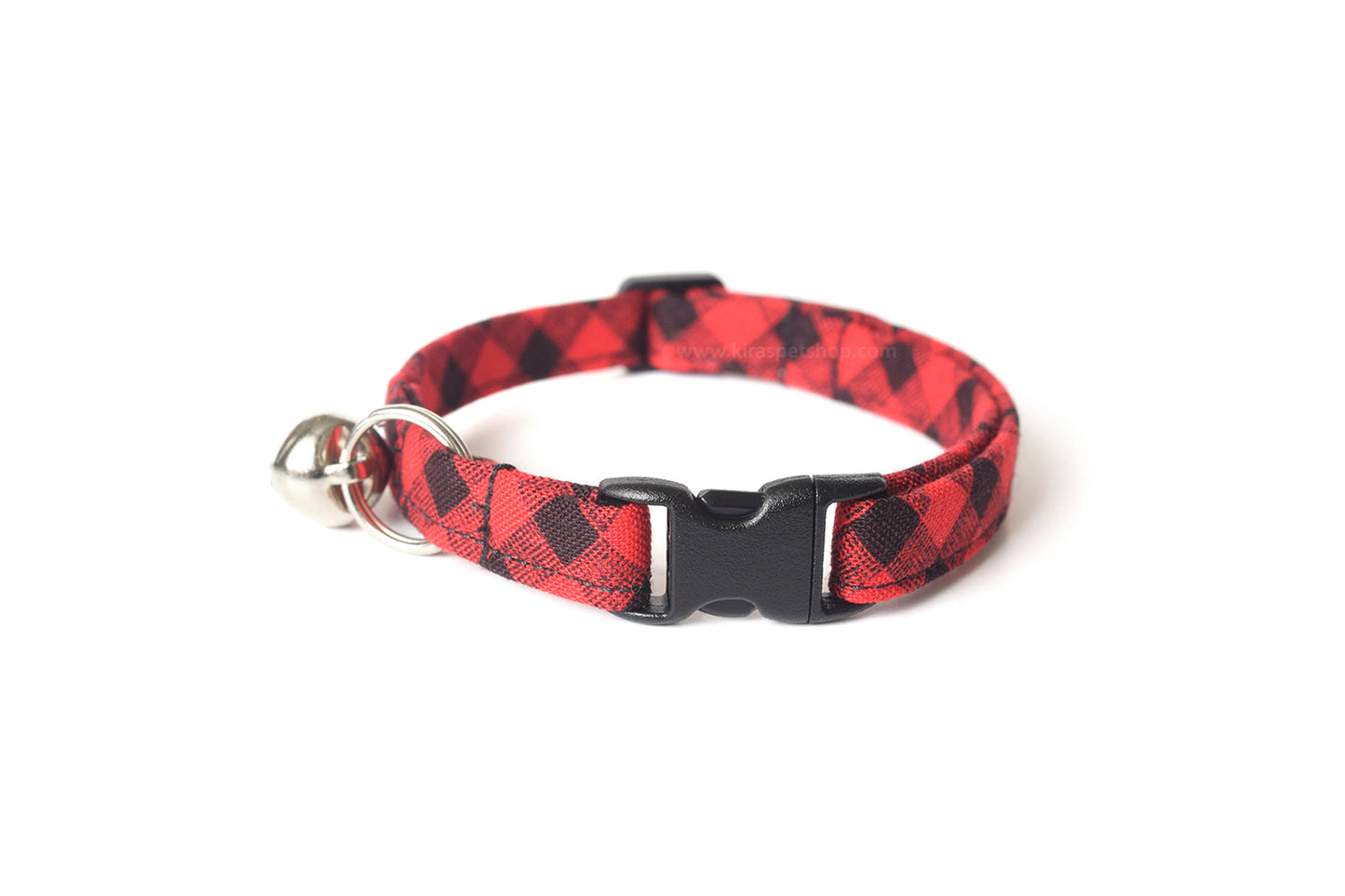 Red & Black Plaid Cat Collar - Red Plaid Breakaway Cat Collar - Handmade by Kira's Pet Shop