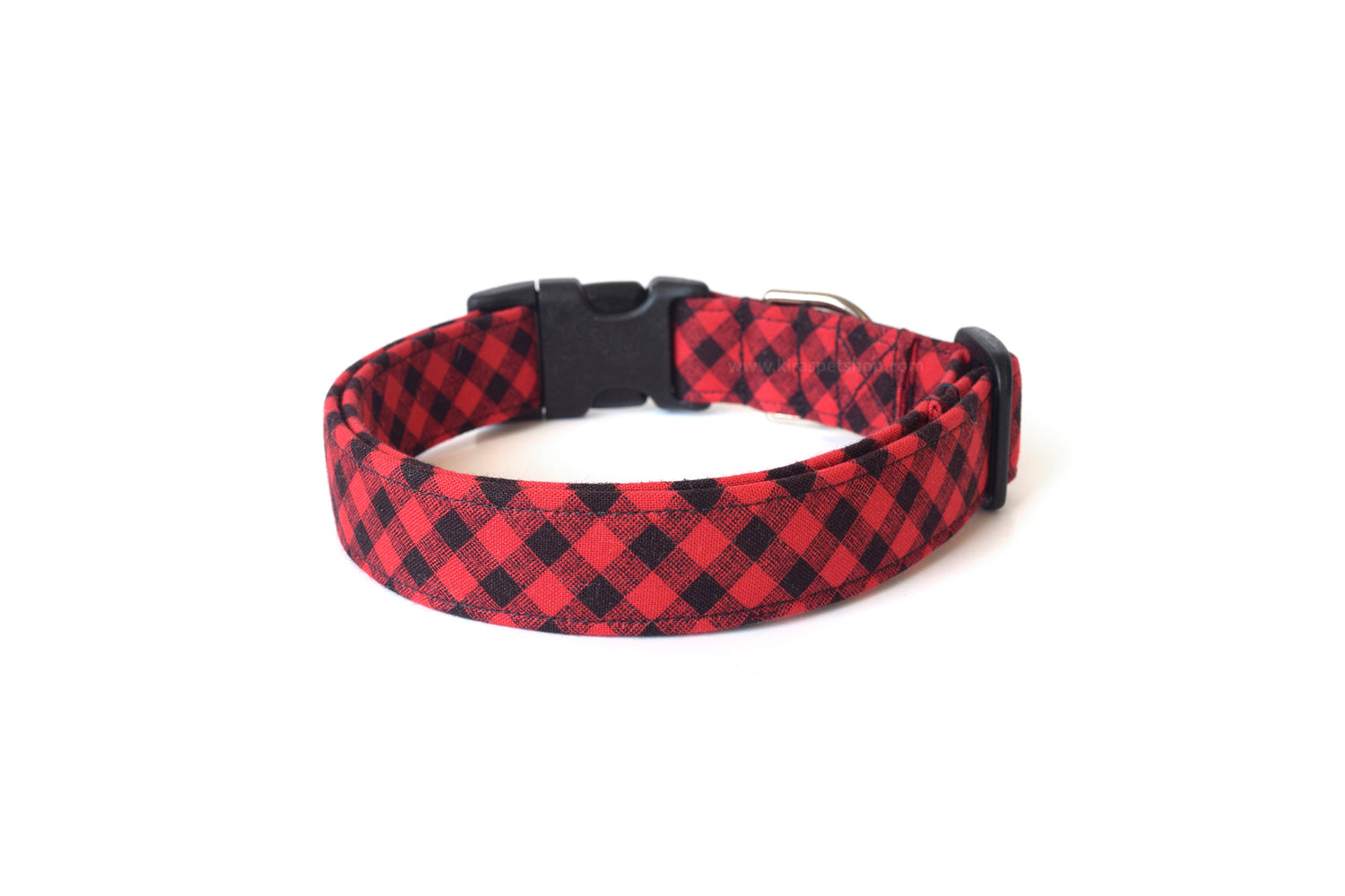 Red & Black Plaid Dog Collar - Handmade by Kira's Pet Shop